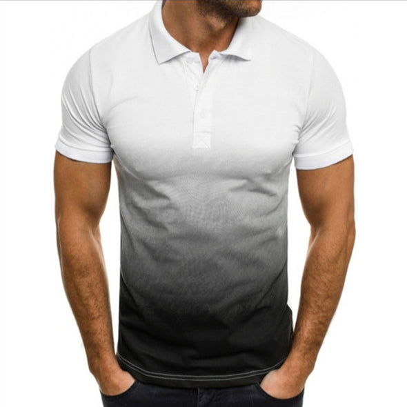 Men's  Gradient Print Round Neck Short Sleeve Polo Fitness