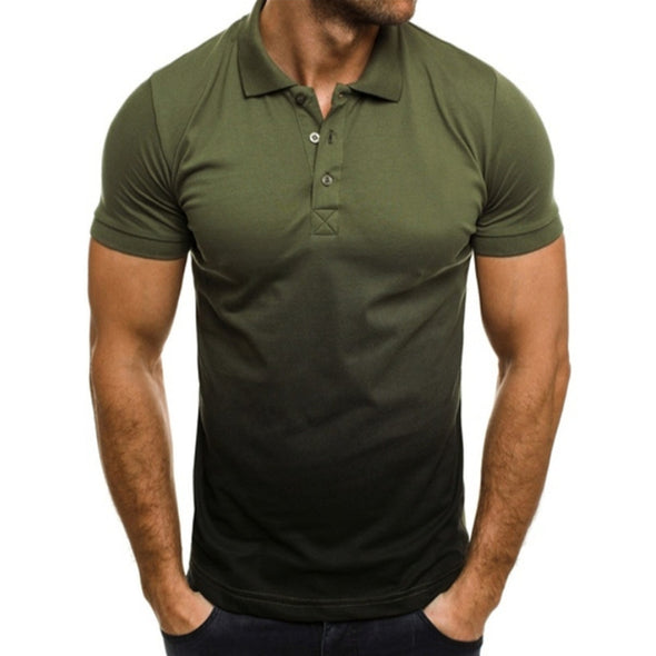 Men's  Gradient Print Round Neck Short Sleeve Polo Fitness