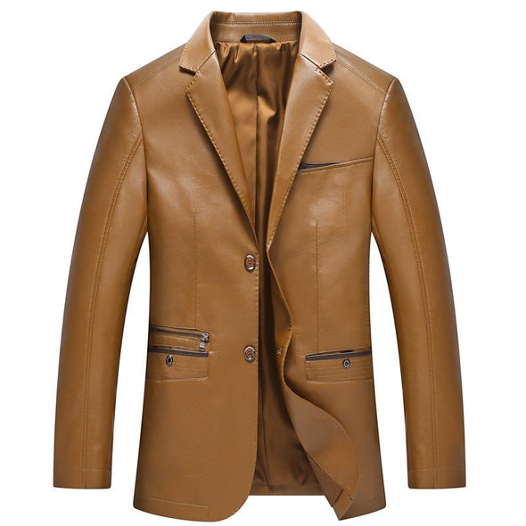 Hanrae Suit Collar Leather Jacket Outerwear