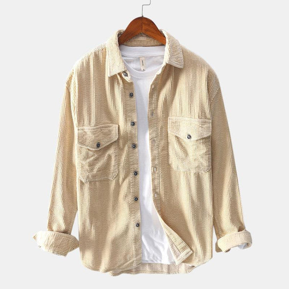 Hanrae Vintage Corduroy Pocket Solid Color Long Sleeve Shirts