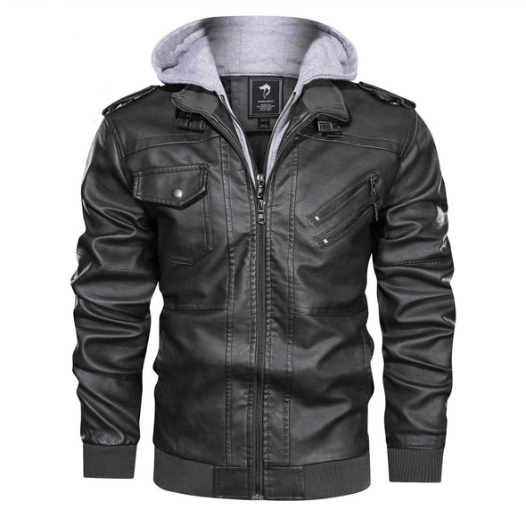 Hanrae Outwear Leather Jacket Hooded Motorcycle Coat