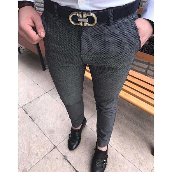 Hanrae Mens Casual Business Slim Straight Zipper Pockets Skinny Pants