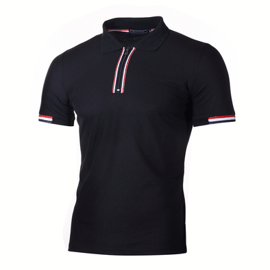 Striped Men's Zipper Stitching Short-Sleeved T-shirt POLO