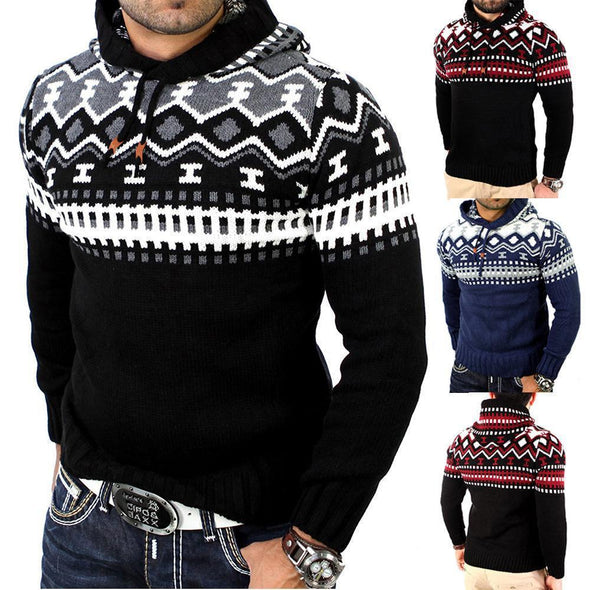Hanrae Woolen Print Color Block Hooded Sweater