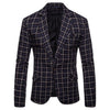 Hanrae Men's Slim Button Suit Plaid Turn-down Collor tops Solid Jacket Coat