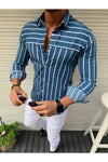 Hanrae Mens Stripe Print Long Sleeve Casual Shirts