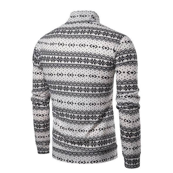 Hanrae Cotton Polo Turtleneck Sweater Winter Snowflake Pattern Stretch Jumper