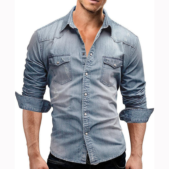 Hanrae Men's Casual Long Sleeve Jean Shirt