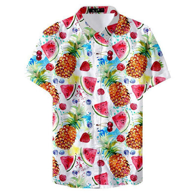 Hanrae Men's Printed Hawaiian Style Casual Doodle Floral shirt