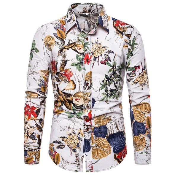 Hanrae New Square Collar Slim Fashion Leaf Print Shirt