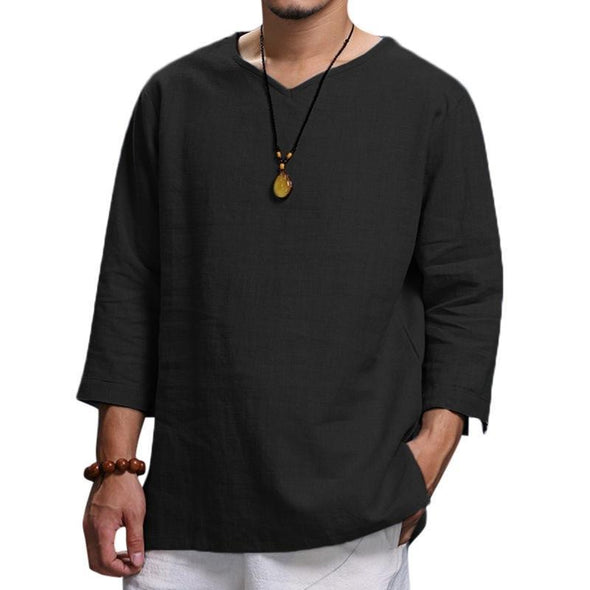 Hanrae Solid Color V-neck Half Sleeve Loose Casual T Shirts
