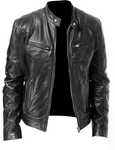 Hanrae Men Vintage Brown Biker Faux Leather Jacket