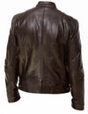 Hanrae Men Vintage Brown Biker Faux Leather Jacket