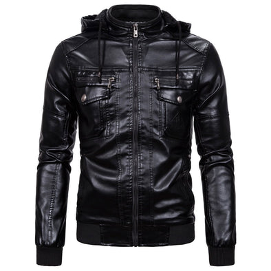 Hanrae Casual Zipper Hooded men PU Leather Jackets