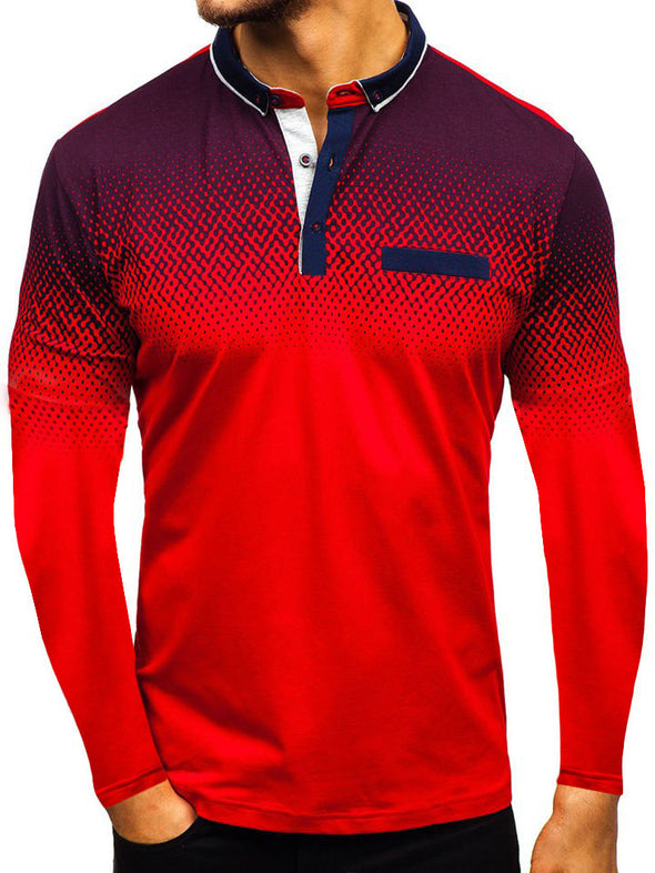 3D printing long-sleeved T-shirt men's European and American polo shirt lapel shirt