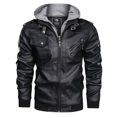 Hanrae Outwear Leather Jacket Hooded Motorcycle Coat