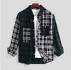 Hanrae Cotton Casual Loose Plaid Patchwork Long Sleeve Shirts