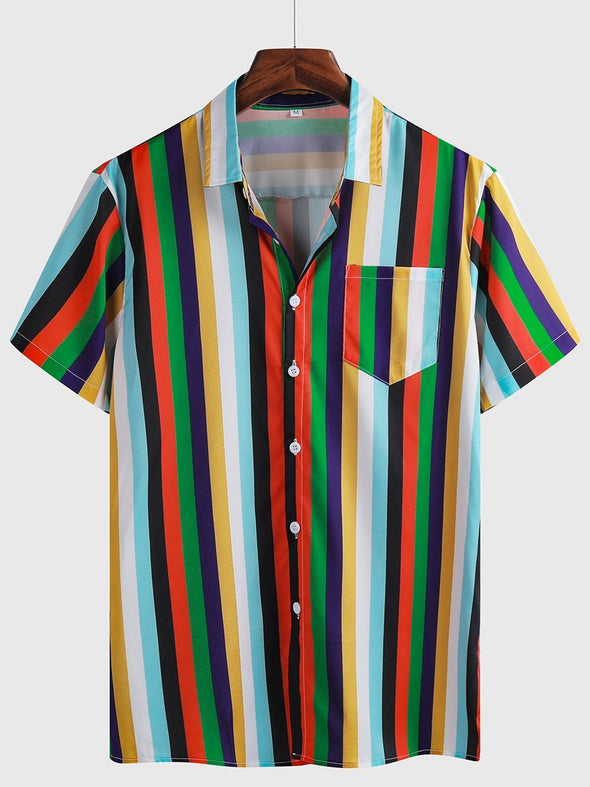 Hanrae Cool Rainbow Striped Patch Pocket Shirts