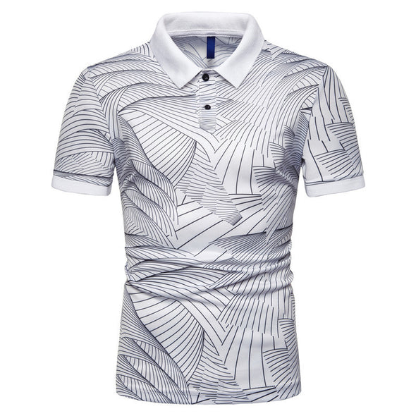 Men's fashion wave print short-sleeved lapel T-shirt