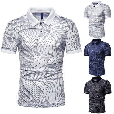 Men's fashion wave print short-sleeved lapel T-shirt