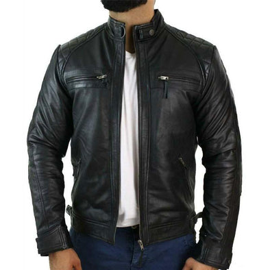 Hanrae Spring Motorcycle Suit Stand Collar Leather Jacket