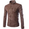 Hanrae Stand Collar Zipper Casual Faux Leather Jacket