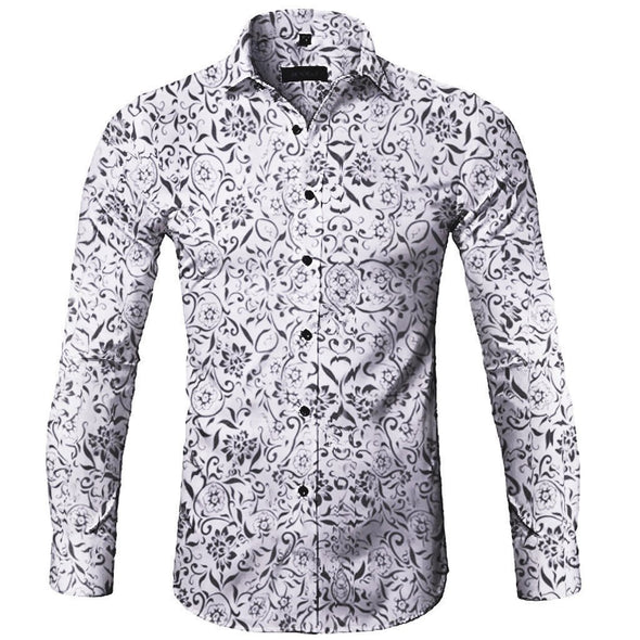 Hanrae Men's Casual Printed Floral Long Sleeve Button T-Shirt