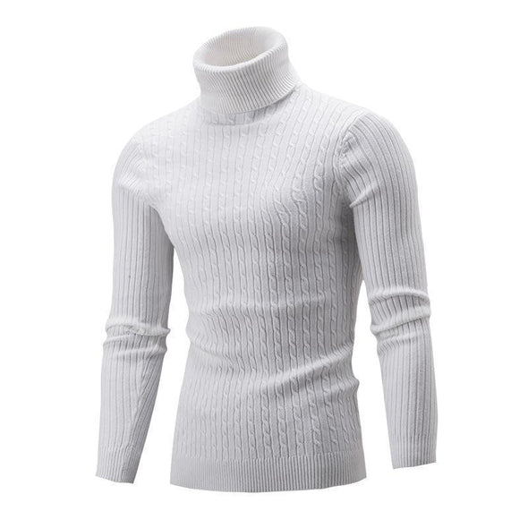Hanrae Mens Slim Kintted Long Sleeve Turtleneck Pinstriped Pullover Sweater