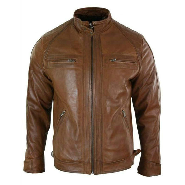 Hanrae Spring Motorcycle Suit Stand Collar Leather Jacket