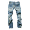 Hanrae Casual Ripped Fold Stitching Straight Washed Jeans For Men