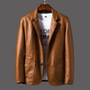 Hanrae Men's Thin Motorcycle Jacket Leather Blazer Coat