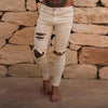 Hanrae Stylish Hip Hop Ripped Holes Washed Skinny Designer Jeans