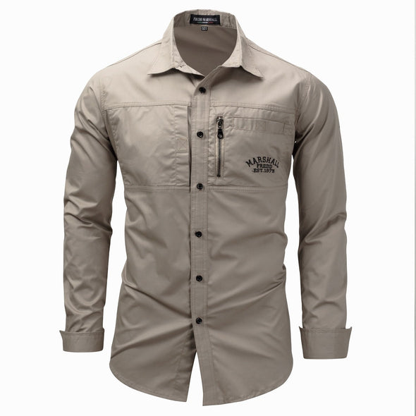 Hanrae Men's Casual Zipper Outdoor Business Shirt