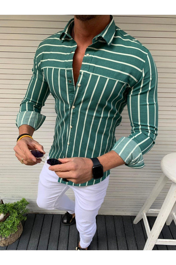 Hanrae Mens Stripe Print Long Sleeve Casual Shirts