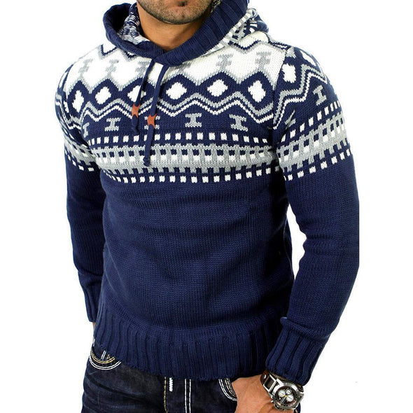 Hanrae Woolen Print Color Block Hooded Sweater