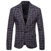 Hanrae Men's Slim Button Suit Plaid Turn-down Collor tops Solid Jacket Coat