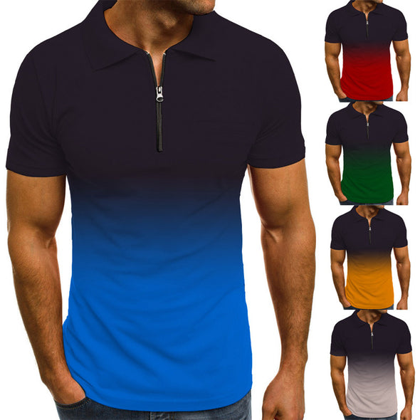 2021 summer new fashion gradient short-sleeved polo shirt