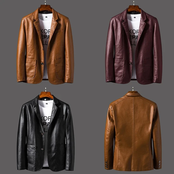 Hanrae Men's Thin Motorcycle Jacket Leather Blazer Coat