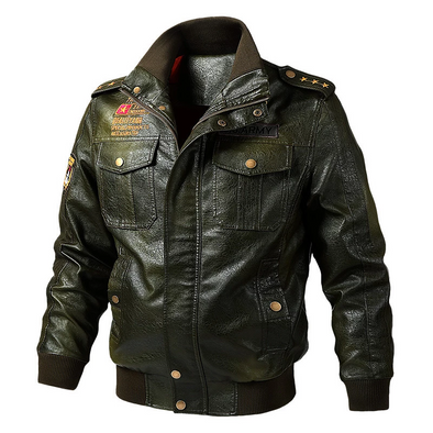 Hanrae Fashion Loose Solid Stand Collar Pilot PU Jacket