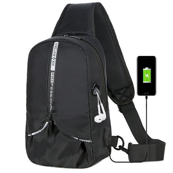 Hanrae Men Oxford USB Charging Chest Bag Casual Crossbody Bag