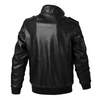 Hanrae Fashion Loose Solid Stand Collar Pilot PU Jacket